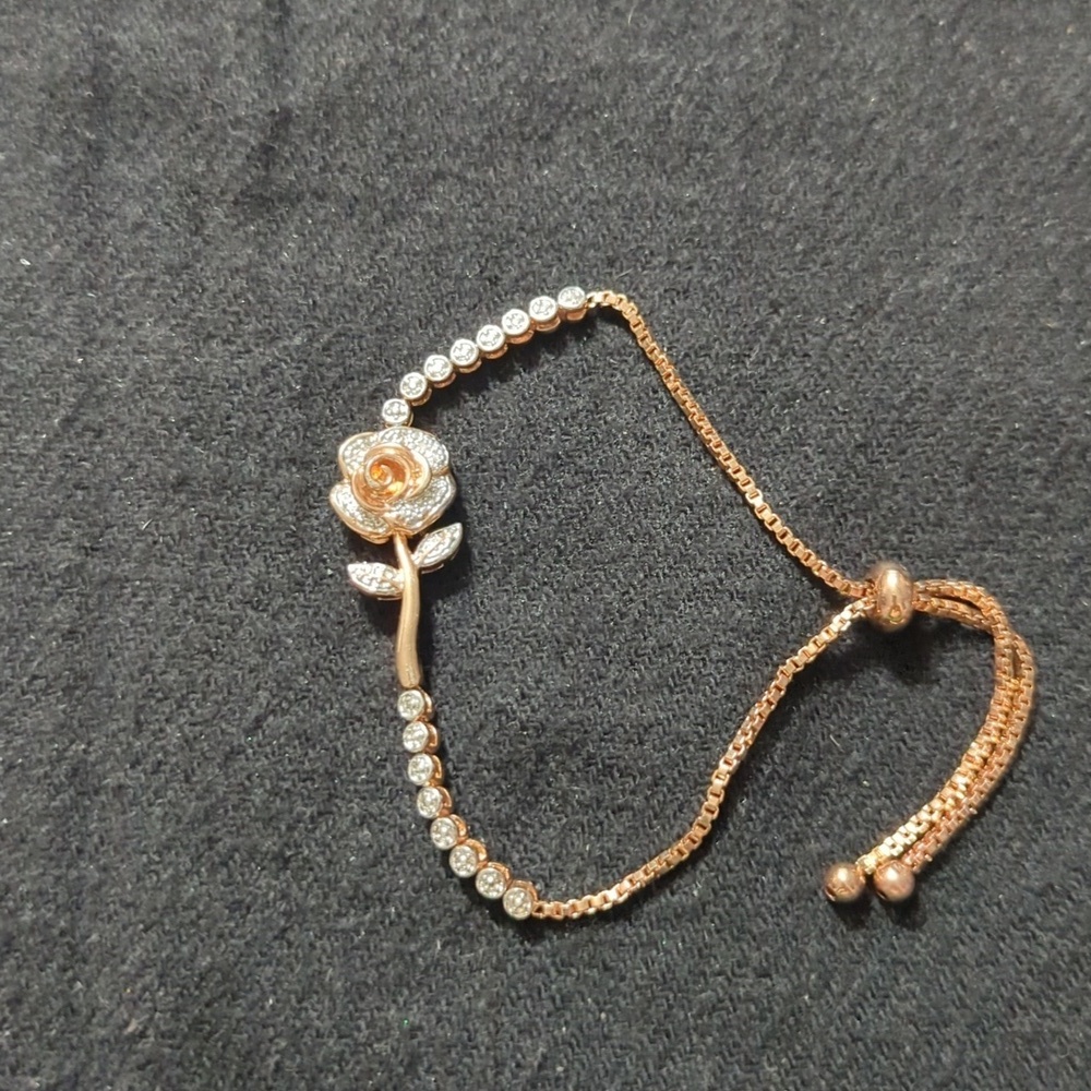 Copper and Silver Tone Rose Flower Floral Bolo Slide Style Statement Bracelet